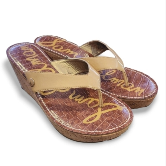 Sam Edelman Shoes - SAM Edelman ROMY WEDGE SANDAL Vegan Patent Leather women's Size 10/Tan